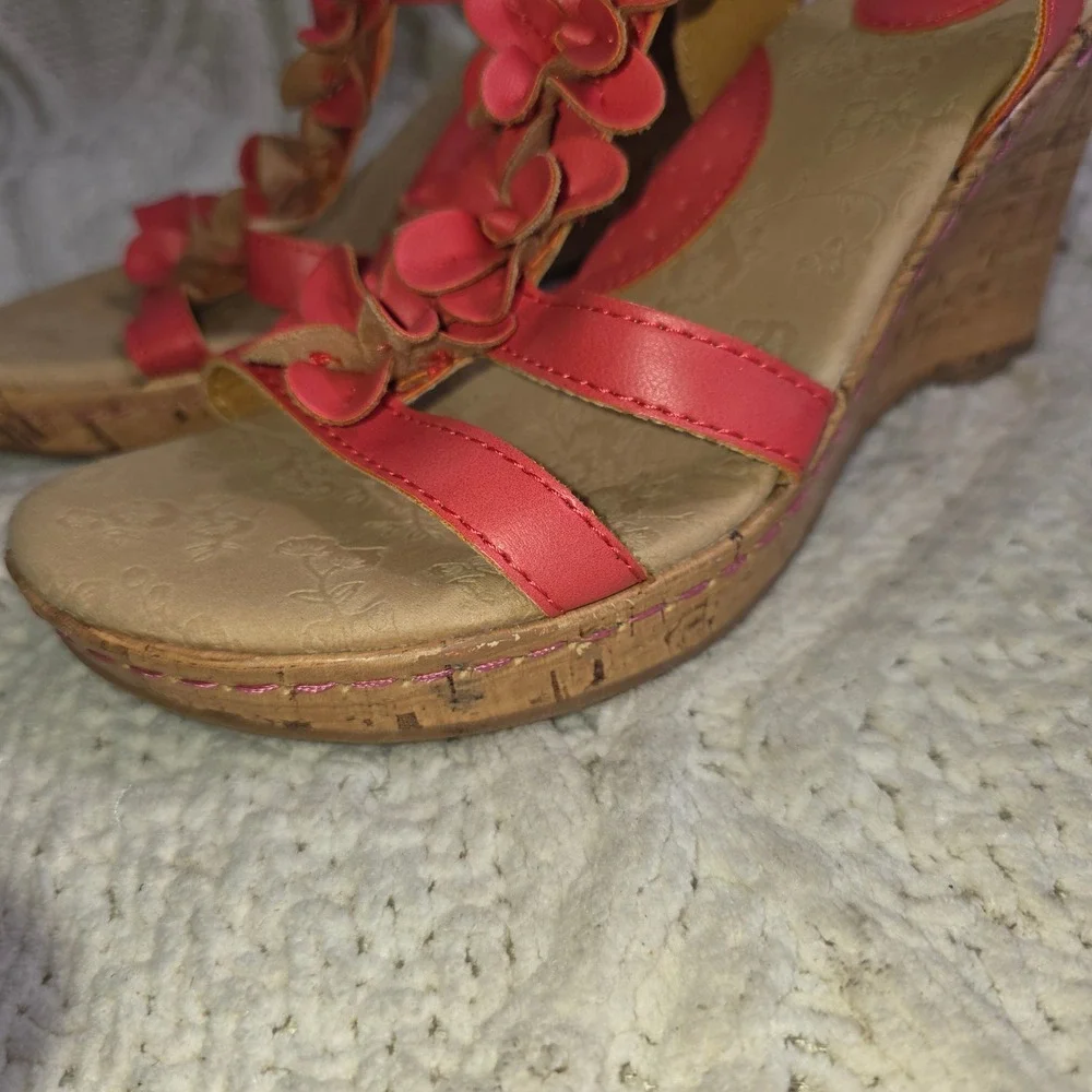 b.o.c. Wedge Sandals Coral Pink Floral Romantic Strappy Platform Women 8M‎